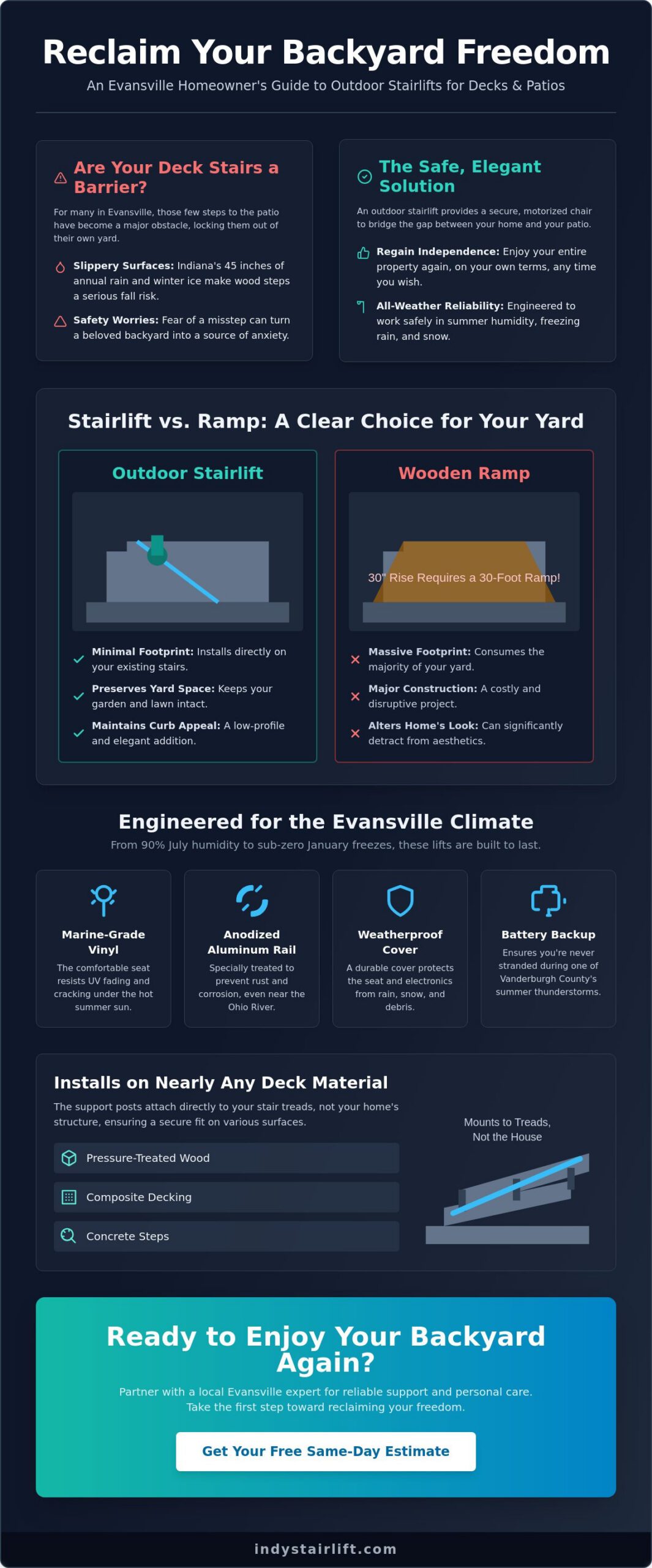 Outdoor Stairlift for Deck in Evansville: Reclaiming Your Backyard Freedom